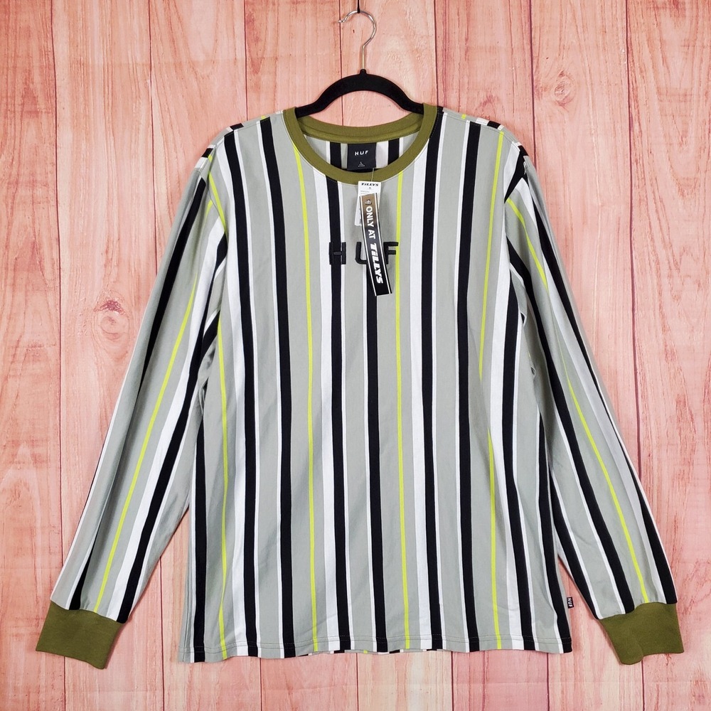 Huf Mens Long Sleeve Shirt Sz Large Crew Neck Striped NEW NWT